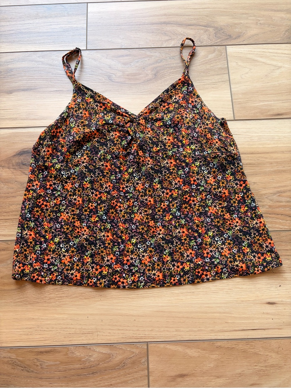SO Floral Spaghetti-Strap Cami Top - Black & Orange
